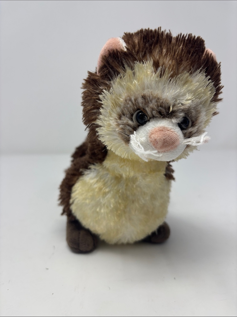 GANZ Plush Ferret Toy - Brown, Cream, Pink Nose